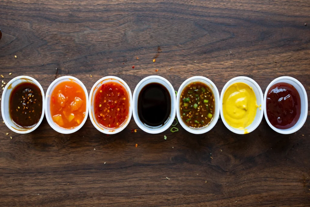 Panda Express Sauces: The Complete Guide (In-Store + Bottled) 1 Panda Express in-store dipping sauces: teriyaki, sweet and sour, chili, soy, potsticker, hot mustard, and plum